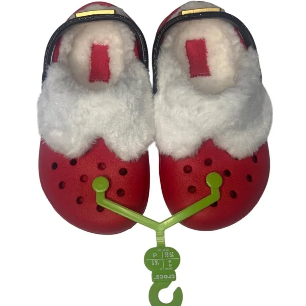Crocs Classic Lined Santa Clogs Red Toddler Size 9 Kids Christmas Shoes